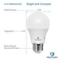 Great Eagle A19 Led Light Bulb, 9W (60W Equivalent), Ul Listed, 5000K (Daylight), 800 Lumens, Non-Dimmable, Standard Replacement (6 Pack)