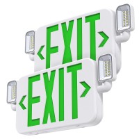 Led Combo Emergency Exit Sign Light With Two Adjustable Head Lights And Backup Battery,Us Standard Green Letter Commercial Emergency Exit Lighting,Ul 924,120/277V (2Pack)