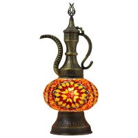 Mozaist Turkish Pitcher Lamp Mosaic Teapot Table Lamp Antique Bohemian Decorative Glass Moroccan Vintage Lamp Shade Desk Beds