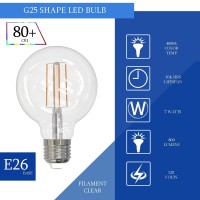 Laborate Led Filament G25 Dimmable Light Bulbs, 7W=60W, 4000K, E26 Globe Bulbs, 800 Lumen, Clear Finish 120V Damp, Antique Led Filament Bulb For Home, Bathroom, Hallway, Indoor&Outdoor, 6 Pack