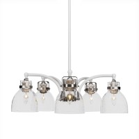 Easton 5 Light Chandelier Shown In White & Brushed Nickel Finish With 6 Clear Bubble Glass