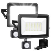 Lhotse 2 Pack 50W Led Flood Light Outdoor,7000 Lumens Led Work Light With Motion Sensor And Plug,Ip65 Waterproof Outdoor Floodlights,6500K Daylight White Super Bright Security Light For Garden Patio