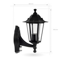 Ledvion Classic Vela, Classic Led Outdoor Wall Light With Motion Sensor, Black, E27 Fitting, Wall Lamp, Outdoor Light, Ip44