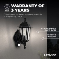 Ledvion Classic Vela, Classic Led Outdoor Wall Light With Motion Sensor, Black, E27 Fitting, Wall Lamp, Outdoor Light, Ip44