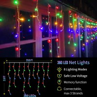 Christmas Decorations Lights Outdoor, 29.8Ft 360 Led Christmas Icicle Lights, 8 Modes Christmas Light With 60 Drops, Clear Wire Led Icicle Fairy Twinkle Lights For Christmas Party, Holiday(Multicolor)