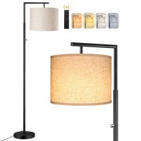 Rottogoon Dimmable Floor Lamp, 4-Color Temperature Modern Standing Lamp With Remote Control & Beige Shade, Tall Pole Floor Lamp For Living Room, Bedroom, Study Room, Office (Led Bulb Included) - Black