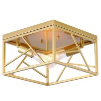 Fivess Lighting 2-Light Modern Gold Flush Mount Light Fixture Metal Square Semi Flush Mount Ceiling Light For Hallway Bedroom Kitchen Entryway Farmhouse Dining Room