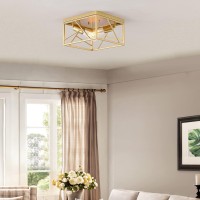 Fivess Lighting 2-Light Modern Gold Flush Mount Light Fixture Metal Square Semi Flush Mount Ceiling Light For Hallway Bedroom Kitchen Entryway Farmhouse Dining Room