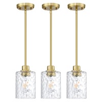 Dolaimi House 3 Pack 1 Light Modern Globe Hanging Pendant Light Clear Hammer Glass Chandelier Shade Fixture Fixturebrushed Bron