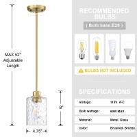 Dolaimi House 3 Pack 1 Light Modern Globe Hanging Pendant Light Clear Hammer Glass Chandelier Shade Fixture Fixturebrushed Bron