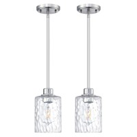 2 Pack 1 Light Modern Globe Pendant Light Brushed Nickel Finish Clear Hammer Glass Chandelier Shade Adjustable Height Hanging P