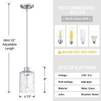 2 Pack 1 Light Modern Globe Pendant Light Brushed Nickel Finish Clear Hammer Glass Chandelier Shade Adjustable Height Hanging P