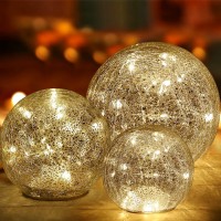 Mercury Crackle Glass Moon Lamp,3 Pack (4In,4.5In,5.7In) Sphere Night Light Battery Operated Bedside Lamp For Christmas Bedroom Decoration Birthday Gifts For Women Girls Mom Girlfriend