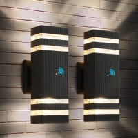 Tewei Dusk To Dawn Outdoor Wall Lights Fixture Up And Down Porch Lights Outdoor Wall Black Modern Exterior Lights Ip65 Warm Wh