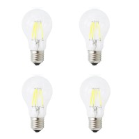 K Jingkelai A19 4W Dimmable Led Edison Bulbs A60 E26/E27 Base Led Filament Bulbs For Bathroom Kitchen Living Room,4 Watts(40W Equivalent),Daylight White 6500K,Clear Glass,4 Pack