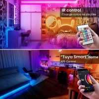 Tjoy 100Ft Smart Led Strip Lights For Bedroom, Alexa Led Light Strip,5050 Rgb Color Changing Music Sync Led Lights Strip With App Remote,Multi-Color Wireless Led Lights For Bedroom (App+Remote+Voice)