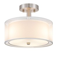 Folksmate 3-Light Semi Flush Mount Ceiling Light Fixture, Drum Light With Double Fabric Shade, Modern Close To Ceiling Lamps For Dining Room Kitchen