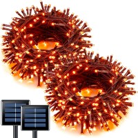 Jmexsuss 2 Pack Orange Halloween Lights 100 Led 427Ft Solar Halloween Lights Outdoor Waterproof 8 Modes Orange Lights For Ha