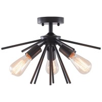 Viluxy Contemporary Sputnik Flush Mount Ceiling Light Fixture With Matt Black Finish Shade For Hallway, Entryway, Passway, Dining Room, Bedroom, Balcony Living Room 3-Light