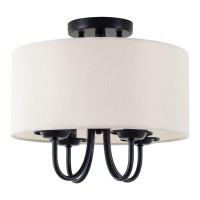 Viluxy Semi-Flush Mount Ceiling Light Fixture Off-White Fabric Drum Shade Modern Chandelier Black Finish For Bedroom, Dining Room, Corridor, Living Room 4-Light