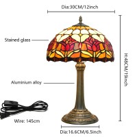 Blivuself Red Tulip Tiffany Style Stained Glass Table Lamp Bed Room Bedside Reading Desk Light For Living Office Dormitory Bar Retro Unique Cute Accent Decor Cottage 12