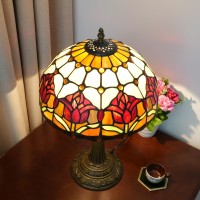 Blivuself Red Tulip Tiffany Style Stained Glass Table Lamp Bed Room Bedside Reading Desk Light For Living Office Dormitory Bar Retro Unique Cute Accent Decor Cottage 12