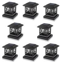 Solar Post Cap Lights Outdoor Fits 3.5X3.5 4X4 4.5X4.5 5X5 Wooden Fence Deck Patio Garden, Rgb & Warm White 2 Lighting Mode, 20 Lm 1000Mah Battery Ip65 Waterproof, Abs Shell Glass Lens, Black (8 Pack)