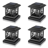 Solar Post Cap Lights Outdoor Fits 3.5X3.5 4X4 4.5X4.5 5X5 Wooden Fence Deck Patio Garden, Rgb & Warm White 2 Lighting Mode, 20 Lm 1000Mah Battery Ip65 Waterproof, Abs Shell Glass Lens, Black (4 Pack)