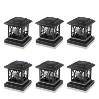 Solar Post Cap Lights Outdoor Fits 3.5X3.5 4X4 4.5X4.5 5X5 Wooden Fence Deck Patio Garden, Rgb & Warm White 2 Lighting Mode, 20 Lm 1000Mah Battery Ip65 Waterproof, Abs Shell Glass Lens, Black (6 Pack)