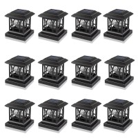 Solar Post Cap Light Outdoor Fits 3.5X3.5 4X4 4.5X4.5 5X5 Wooden Fence Deck Patio Garden, Rgb & Warm White 2 Lighting Mode, 20 Lm 1000Mah Battery Ip65 Waterproof, Abs Shell Glass Lens, Black (12 Pack)