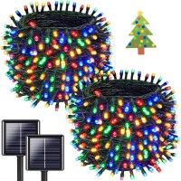 Ozs- 2Pk 144Ft 400Led Multicolor Solar Christmas String Lights Outdoor, Color Change Waterproof 8 Modes Green Wire Christmas Tree Lights For Garden, Party, Wedding, Christmas Decorations (Multicolor)