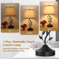 3Way Dimmable Touch Table Lamps For Living Room Set Of 2 Traditional Lamps For Bedroom With 2 Usb Charging Ports Bedside Nights