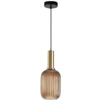 Debbte Industrial Vintage Glass Pendant Lighting Brass Finish Modern Retro Drop Ceiling Light Hanging Lamp For Bedroom Dining Room Kitchen Island (Amber, 5.1 Inches)