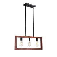 3 Light Rustic Chandelier, 26 Inch Rectangle Kitchen Light Fixtures, Farmhouse Chandeliers Dining Room Lighting Fixtures, Rustic Faux Wood Kitchen Island Pendant Lighting (Bulb Not Include)