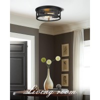 Foitton Industrial Flush Mount Ceiling Light 2Light Farmhouse Metal Cage Ceiling Lights For Hallway Kitchen Stairways Bedroom