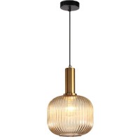 Debbte Industrial Vintage Glass Pendant Lighting Brass Finish Modern Retro Drop Ceiling Light Hanging Lamp For Bedroom Dining Room Kitchen Island (Amber, 7.9 Inches)