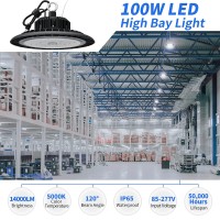 Ufo Led High Bay Light 100W 14000 Lm With Us Plug 5Ft Cable, 5000K Daylight, Ip65 Waterproof, Non-Dim, Commercial Warehouse Workshop Factory Barn Garage Lowbay Area Lighting Fixture