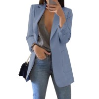 Cnkwei Womens Casual Blazers Open Front Long Sleeve Lapel Collar Work Office Jacket Blue