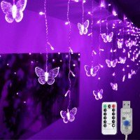 Decorman Butterfly Curtain Lights, 13Ft 96 Led Usb Window Fairy Lights 16 Butterflies 8 Modes Firefly Twinkle Timer String Lights With Remote For Room Bedroom Wall Ceiling Party Wedding Christmas