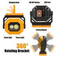 Easymaxx Led Rechargeable Work Light, 1500Lm Portable Cob Magnetic Lights With 3 Modes & 360