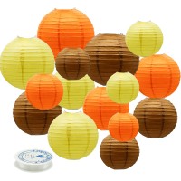 Meiduo Paper Lanterns Party Decorations, Yellow Orange Brown Thanksgiving Hanging Paper Lanterns For Festival Fall Party Decoration Halloween Indoor Outdoor, 15Pcs