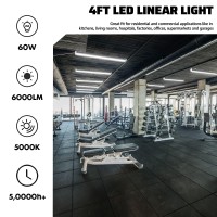 Faithsail 4Ft Led Linear Light 5000K 6000Lm Suspension Office Lighting Fixture With Plug, 60W Commercial Light Fixture Shop Light For Office Gym Garage 4 Pack