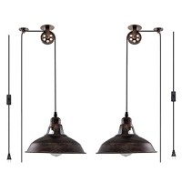 Plug In Pendant Light Industrial Pulley Pendant Lamp E26 Vintage Hanging Light Fixture With 16.4Ft Cord On/Off Switch For Pool Table,Houseplant Grow Lights,Kitchen Island,Sink 2 Pack Aged Bronze