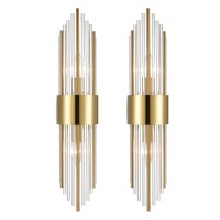 Shawnkey 2-Light Modern Brushed Titanium Gold Wall Sconce With Clear Glass Crystal Luxury Wall Light Fixtures For Bedroom Living Room Bathroom Vanity Mirror Light Fixtures Set Of 2