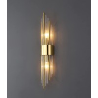 Shawnkey 2-Light Modern Brushed Titanium Gold Wall Sconce With Clear Glass Crystal Luxury Wall Light Fixtures For Bedroom Living Room Bathroom Vanity Mirror Light Fixtures Set Of 2