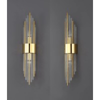 Shawnkey 2-Light Modern Brushed Titanium Gold Wall Sconce With Clear Glass Crystal Luxury Wall Light Fixtures For Bedroom Living Room Bathroom Vanity Mirror Light Fixtures Set Of 2