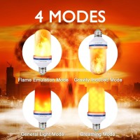 Fuxury Led Flame Effect Light Bulb,4 Modes Halloween Flame Light Bulbs With Gravity Sensor, E26 A19 Base Fire Light Bulb, Flickering Light Bulb For Indoor/Outdoor/Christmas Decoration (2 Pack)