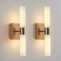 Kuzzull Modern Wall Sconces Set Of 2 Brushed Brass Gold Frosted Glass Shade Indoor Wall Mounted Lights Bathroom Sconces 36