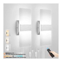 Encomli Plug In Wall Sconces With Stepless Adjustable 3000K-6500K Colors And 10%-100% Brightness, Sconces Wall Lighting With Remote Control 12W Acrylic Led Wall Lamp With 6Ft Plug In Cord, 2 Pack