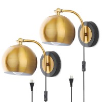 Oylyw Gold Wall Sconces Plug In Lighting Fixturee26 Industrial Vintage Boho Adjustable Wall Lightsset Of 2 Pack Wall Lamp Beds